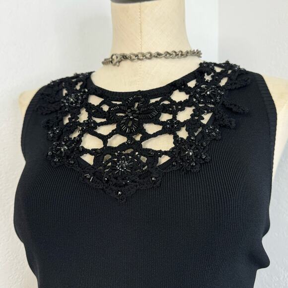 Vintage 90s Black Knit Detail Sweater Tank Top CABO Large - Picture 2 of 6